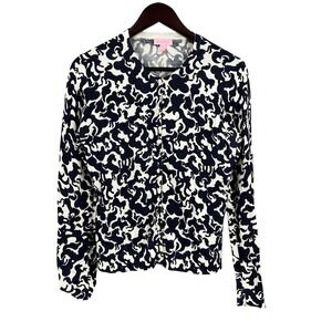 Lilly Pulitzer Horse of Course Cardigan Sweater Navy Blue White Cotton Size Med